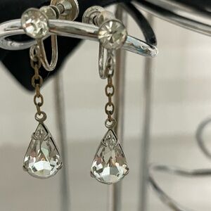 Elegant Silver Drop Earrings with Crystal stones.Screw Back Vintage!
